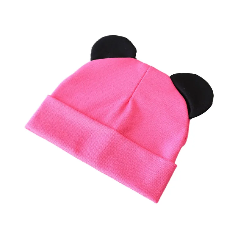 Fuchsia black Новая шапочка для малыша с героями мультфильма для девочек, хлопковая детская шапочка с ушками, эластичные детские шапки, аксессуары для малышей, шапка для маленьких мальчиков, 21 цвет - Цвет: Fuchsia black