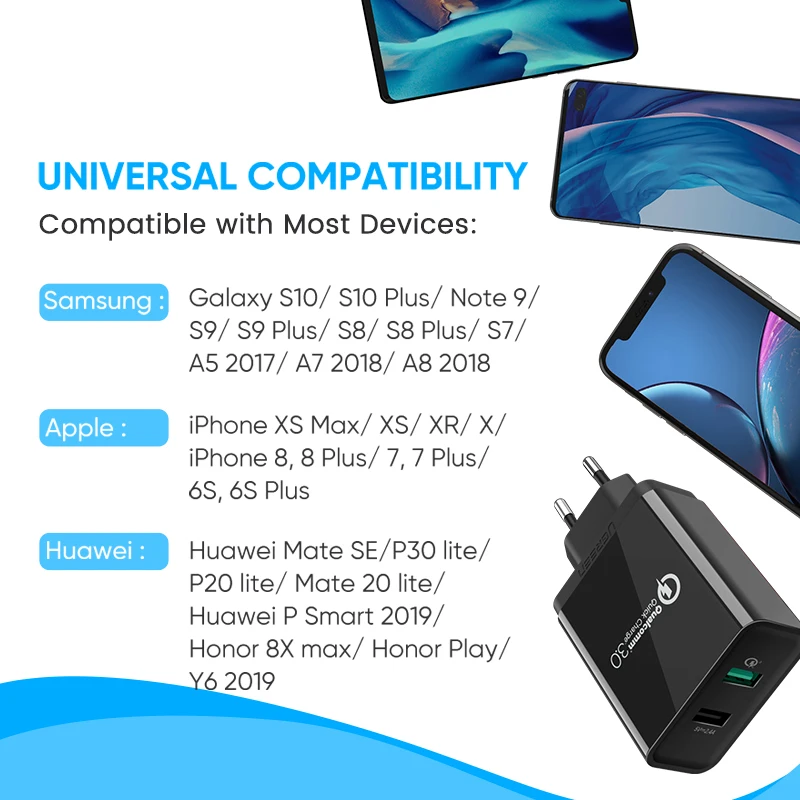 Ugreen Зарядное Устройство USB Qualcomm Быстрая Зарядка 3.0 30 Вт Быстрый Мобильный Телефон Зарядное Устройство(Быстрая Зарядка 2.0 Совместимый) для Samsung Huawei LG