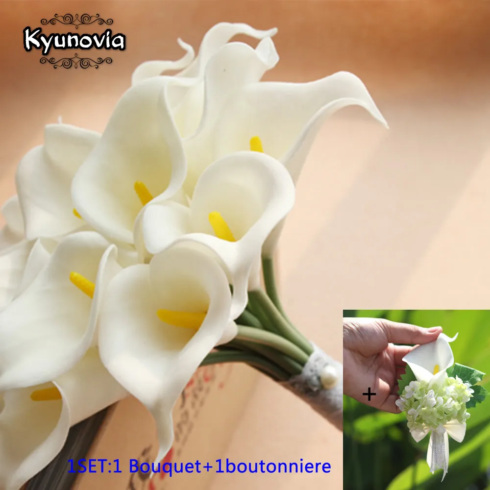 Kyunovia, красивые, настоящие на ощупь, искусственная кожа, 15 шт., Калла, лилия, цветы для подружки невесты, Свадебные бутоньерки, свадебные букуты D75