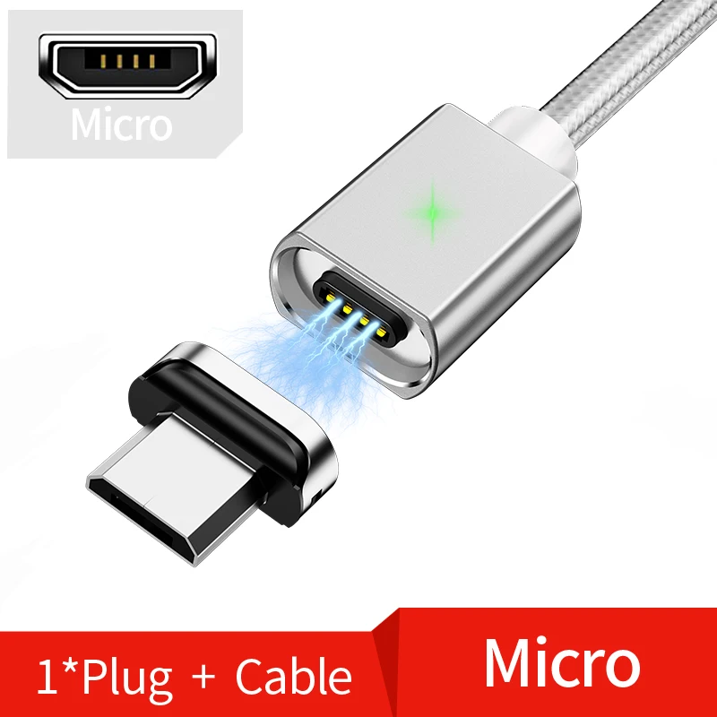 Магнитный Micro USB кабель Олаф 2 м для iPhone samsung, кабель для быстрой зарядки и передачи данных, Магнитный зарядный кабель usb type C 3A, кабель для мобильного телефона - Цвет: Silver micro usb