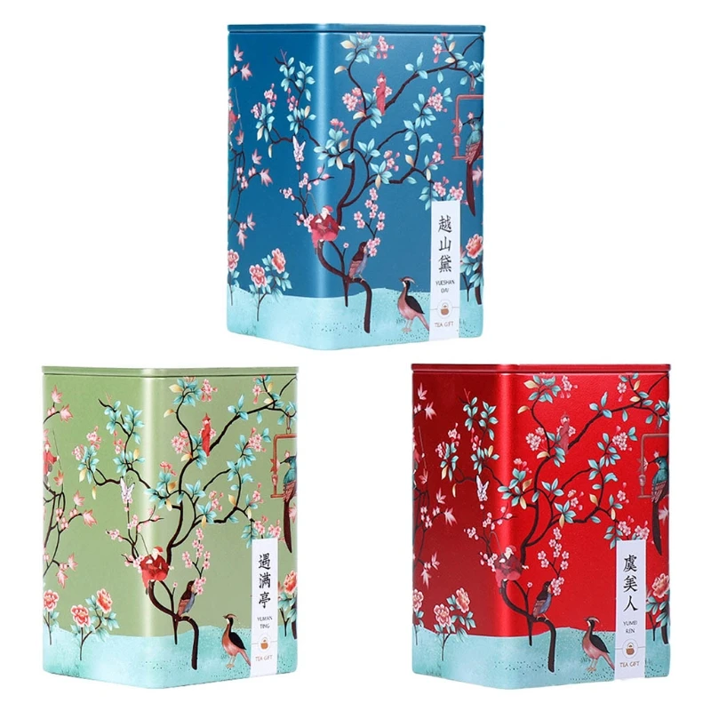 Tea Tin Box Tea Canister Chinese Style Tea Canister Damp-proof Iron Container Vintage Kitchen Storage Box Sugar Keeper Cans Cookie Jar