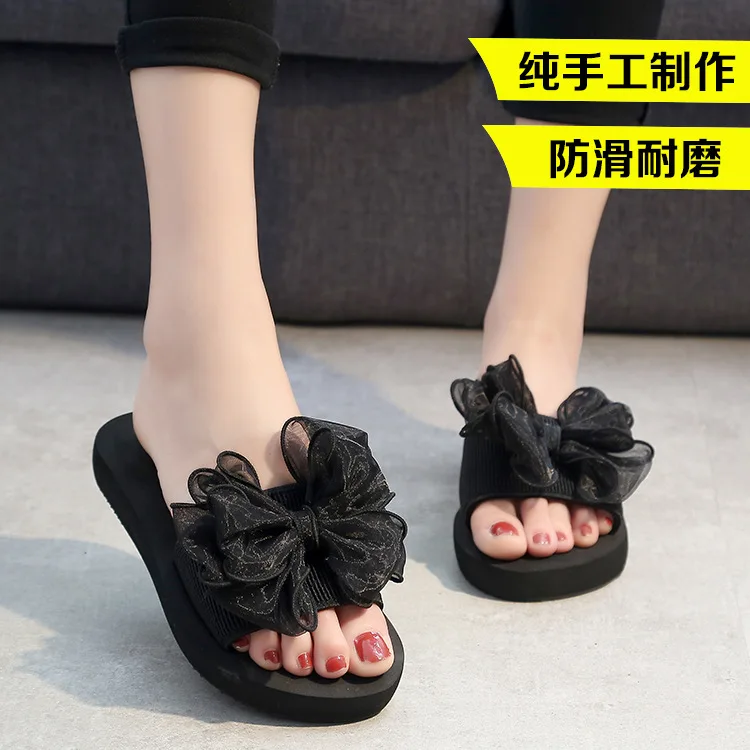 

Flash Jiao New Style Semi-high Heeled Sandals Anti-slip Wear-Resistant Thick Bottomed Bow Beach A- line Summer Comfortable Sanda