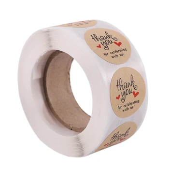 

Kraft Paper Round Thank You for Celebrating with Us Stickers 500Labels/Roll Cute Sticker for Gift Decoration Stationery Sticker