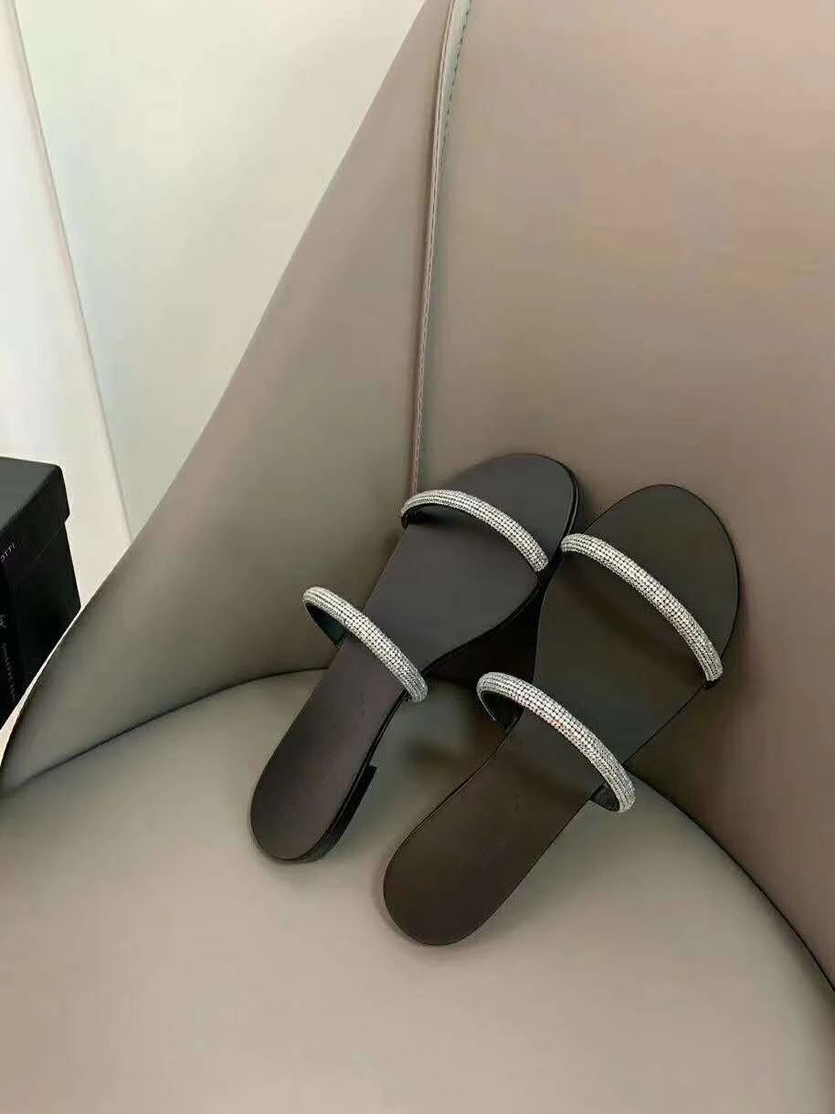 Женские босоножки Летние на плоской подошве со стразами Босоножки толстом