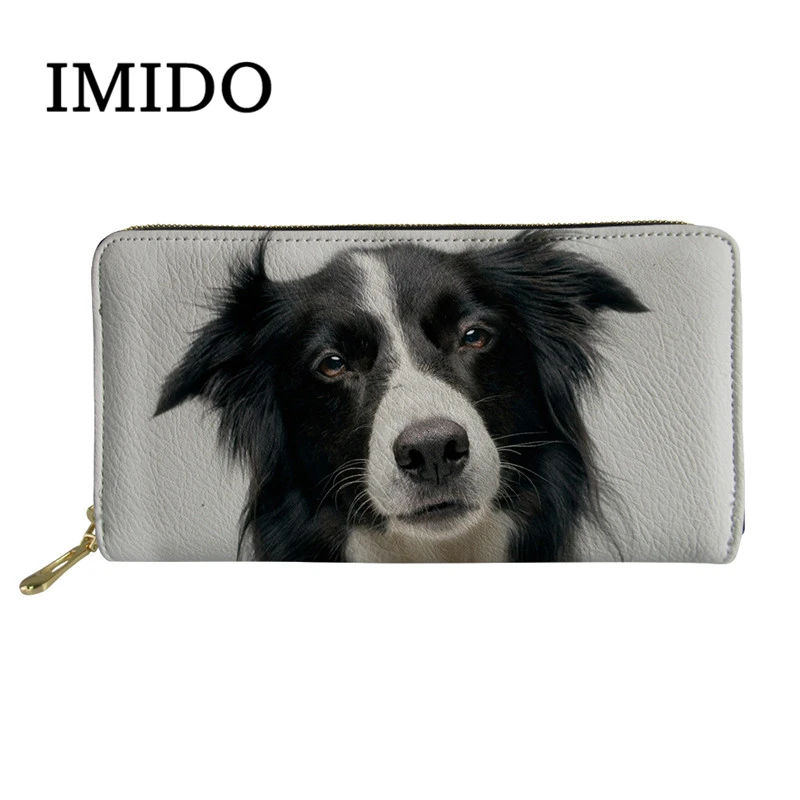 IMIDO Роскошный кошелек для женщин, бордюр, с 3D принтом, черный кошелек, дизайнерские кошельки, известный бренд, Женский кошелек с собакой, Carteras