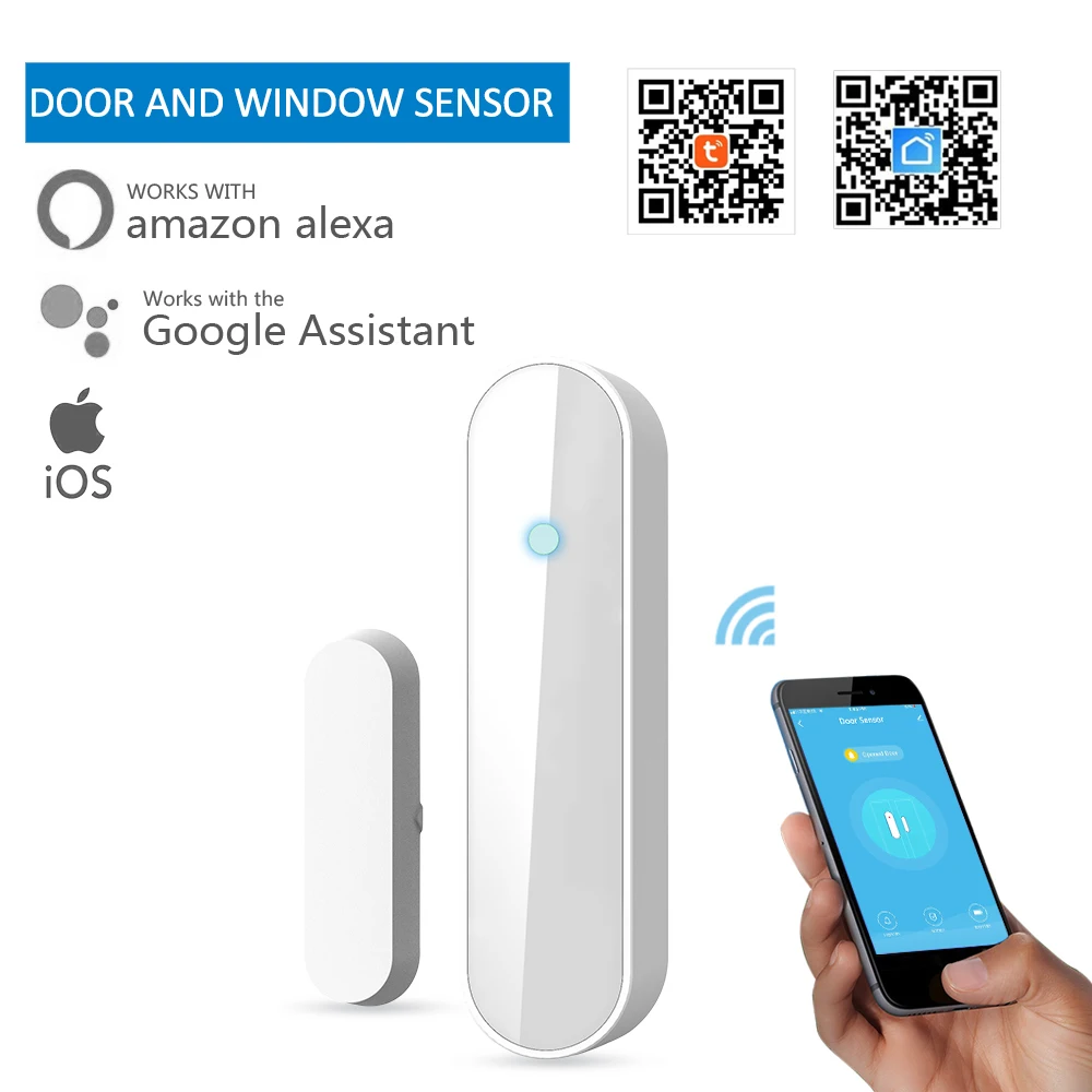 Baratos Tuya Wifi Smart Door Sensor de ventana inalámbrico Sensor de seguridad inteligente Gap Detector funciona con Alexa Google Home IFTTT sistema de alarma