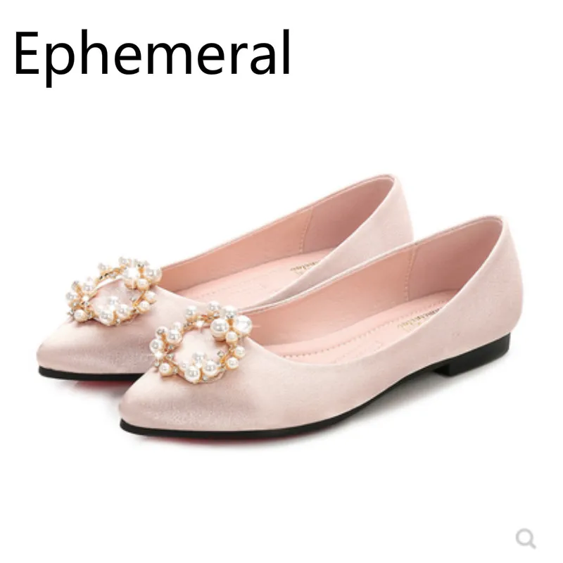 

Big size 3-45 Pointy toe Anti-Slippy Kvoll Women Single Shoes On Flats Dancing Silk Crystal Flower Slip-On Silver Champagne Cute