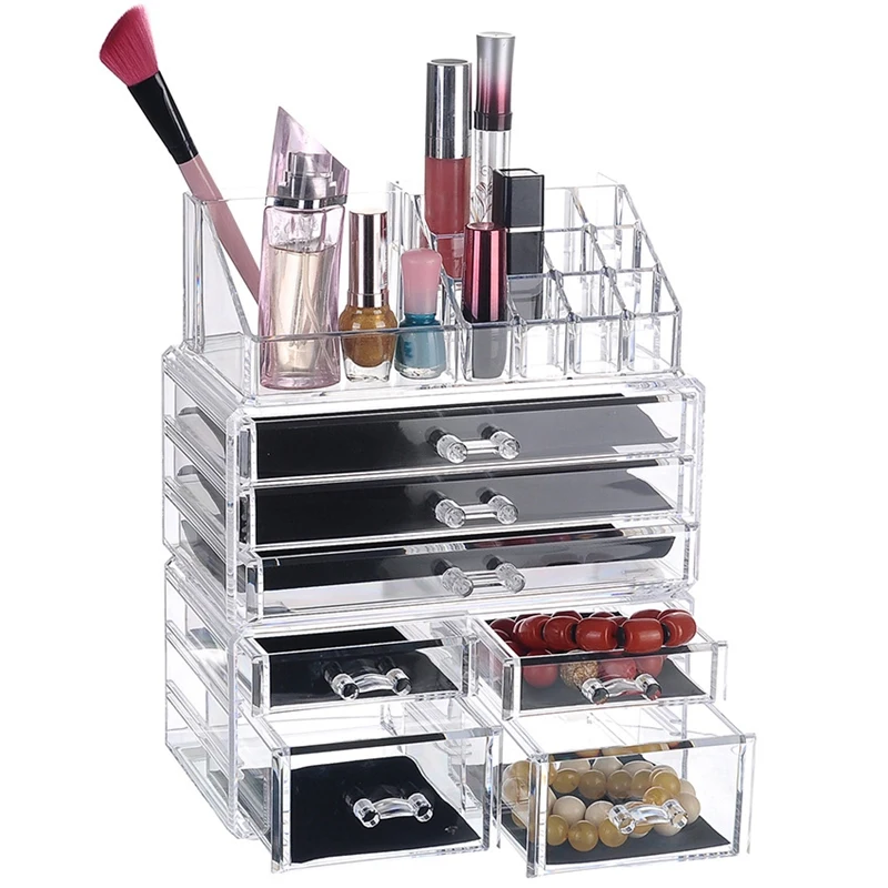 

Clear Acrylic Makeup Organizer Case Large Capacity Storage Box Lipstick Holder Drawers Makeup Organizer Cosmetic Tool Brush Case