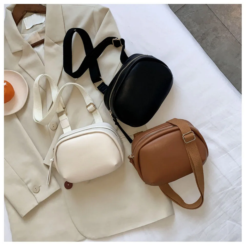 Fashion PU Leather Tassel Small Messenger Bags For Women 2021 Designer Handbag Soft Solid Wide Strap Crossbody Shoulder Bag Sac