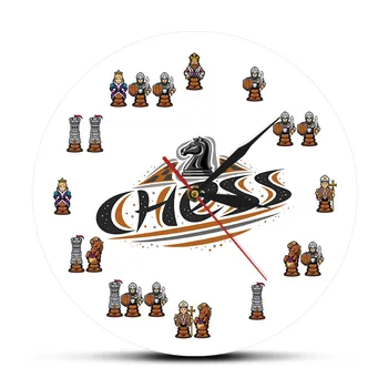 

Chess Cartoon Figures Kid Room Decorative Board Game Wall Clock Chess Game Pieces Quartz Silent Wall Watch Gift for Chess Player