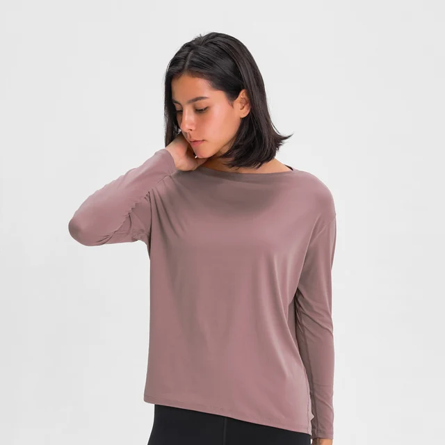 Nepoagym HEART Long Sleeve Workout Tops Women Silky Loose Fit Yoga Top Brushed Material Sports Shirt Ladies Workout Tops Tea Brown