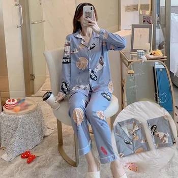 

Women's Sleepwear Suits Female Spring Autumn Fashion Casual Loose Lovely Sweet Cute Cartoon Print Long Sleeve Pajama Sets