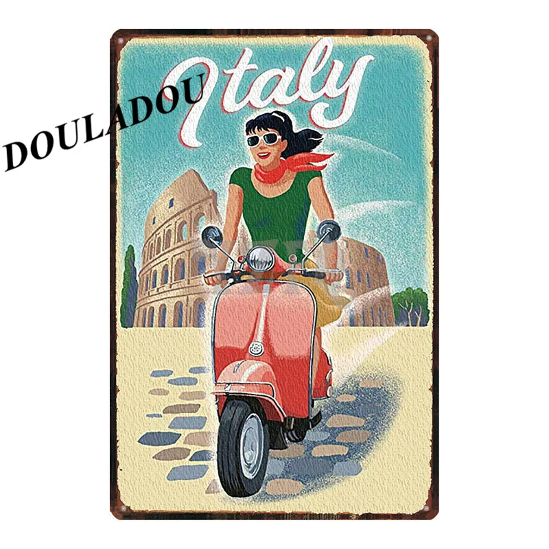 [Douladou] старинная металлическая жестяная вывеска для мотоцикла и велосипеда, плакат для бара, паба, Рима, Италии, настенная табличка, Наклейка 30*20 см