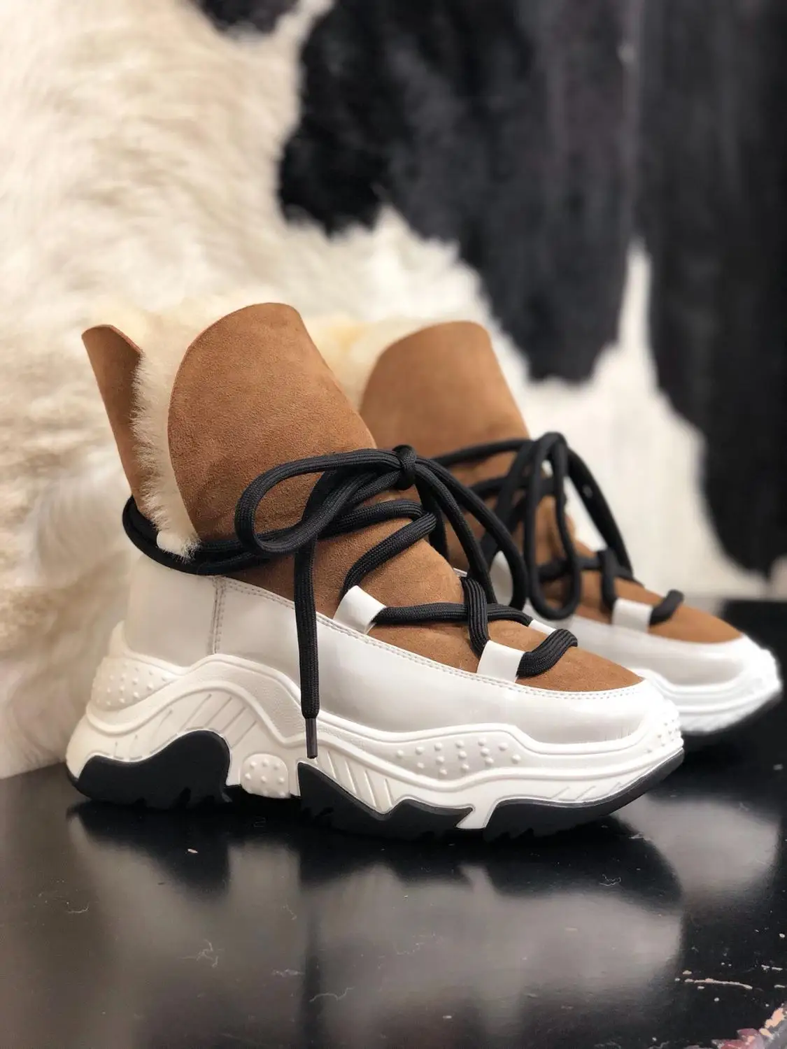 2020 Genuine Leather Women Snow Boots Winter Platform Shoes Ankle Boots For Women Non-slip Keep Warm Wool Women's Sneakers Botas