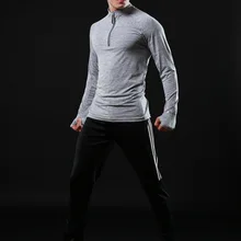 Мужская спортивная футболка с длинным рукавом, со стоячим воротником, с длинным рукавом, на молнии, Спортивная Толстовка, эластичная, тонкая, женская