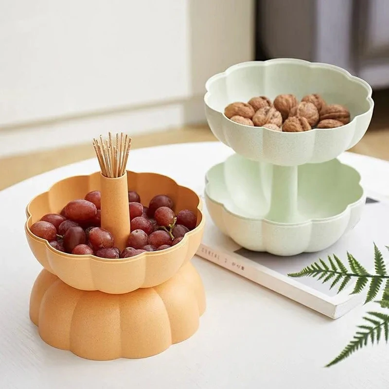 

Double Layer Pumpkin Candy Box Creative Fruit Plate Snack Nuts Storage Box Cute Living Room Desktop Food Container Tools Cocina