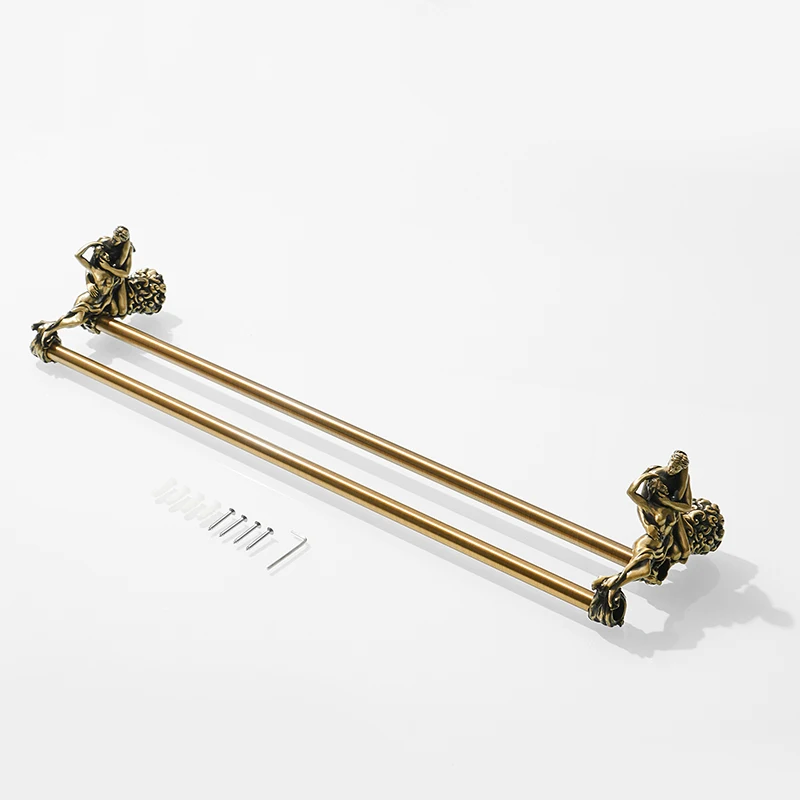 Romantic Bathroom Double Towel Bars Gold/Silver Towel Hanging Rod/Rail Rack Holder Storage Wall Mounted Brass MB-0818B