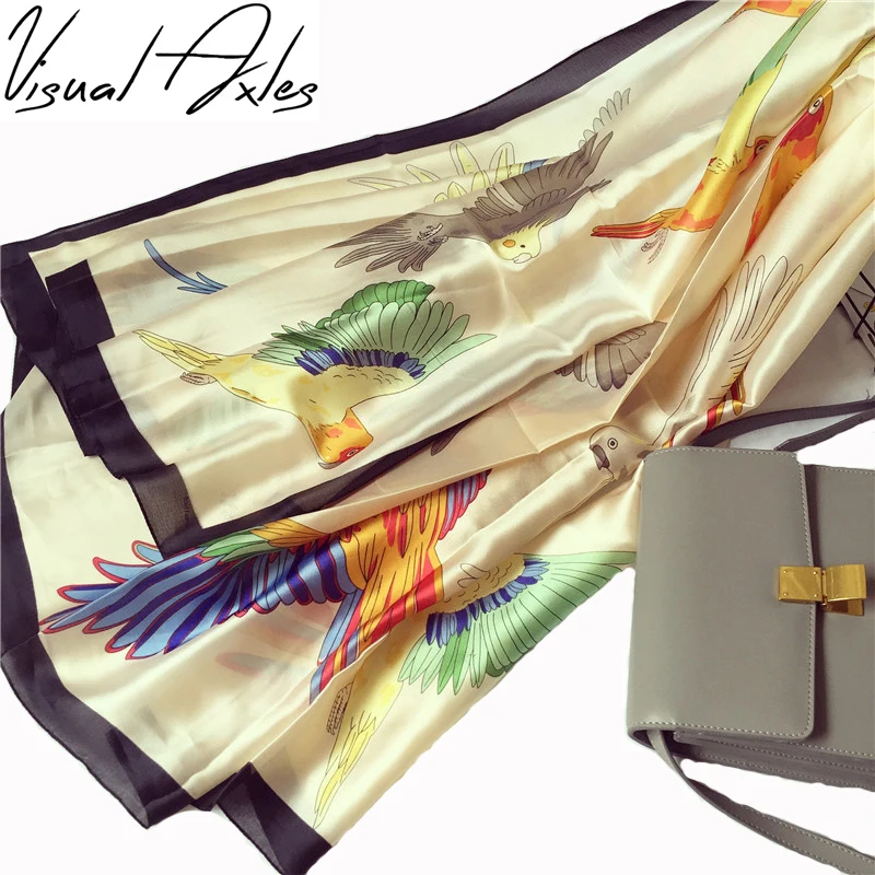 Шарф Шелковый визуальный в виде птицы Модный женский мягкий платок павлин