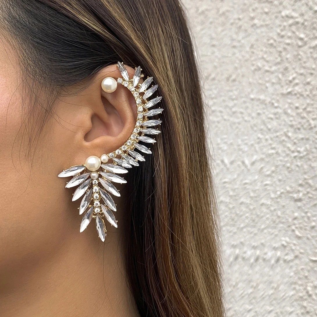 Ingesight.z 1pc Shiny Full Rhinestones Crystal Stud Earrings Punk Arc