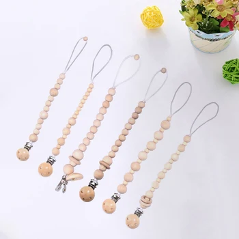 

Wooden Baby Safety Pacifier Clip Anti-Chain Infant Pacifier Chain Toy Newborn Nipple Holder Baby Product Random Style