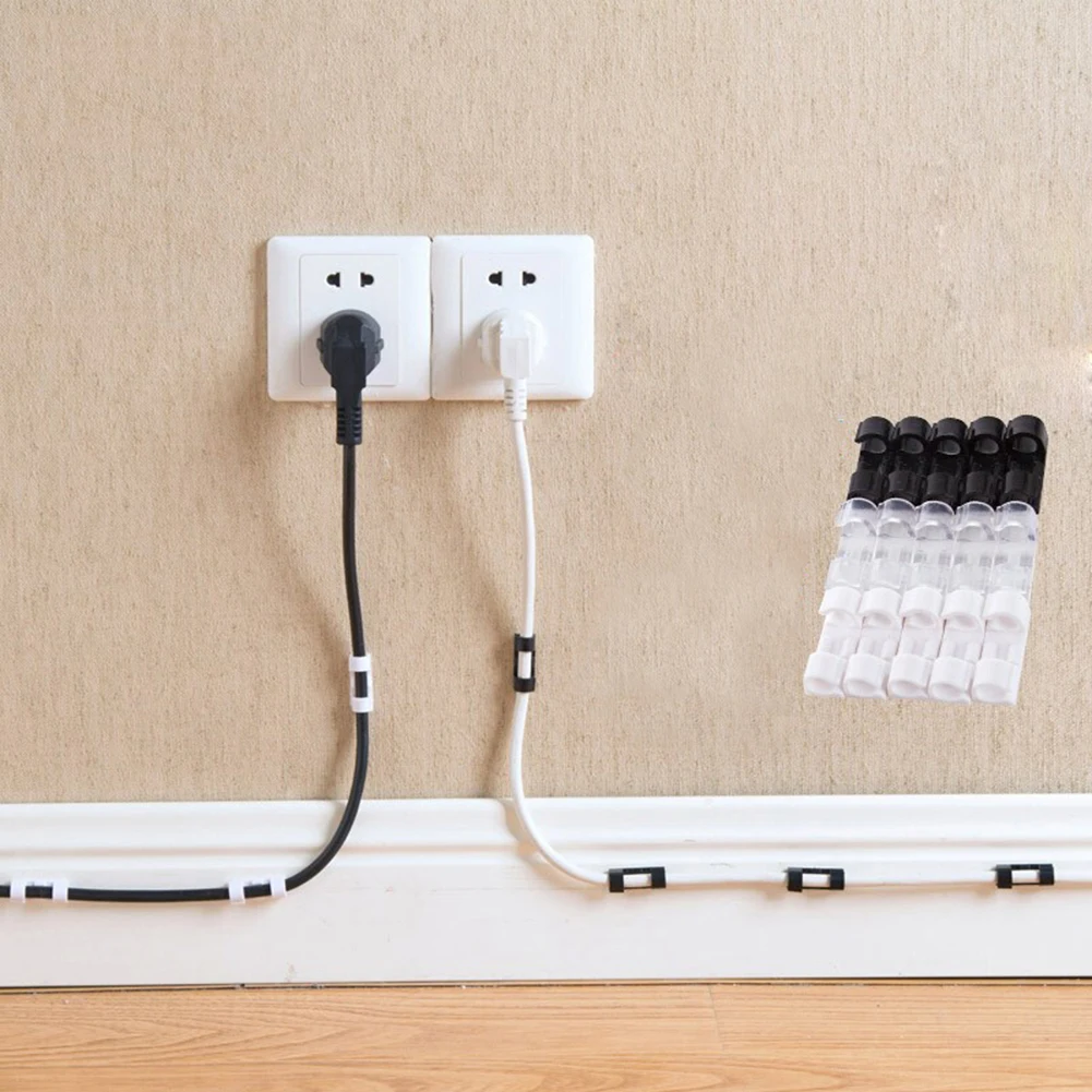 20/16 штук черно-белые с соединителем USB скрепленная проволокой Пластик жильный кабель зажимы для галстуков фиксаж держатель с креплением отделка рабочего стола устройства