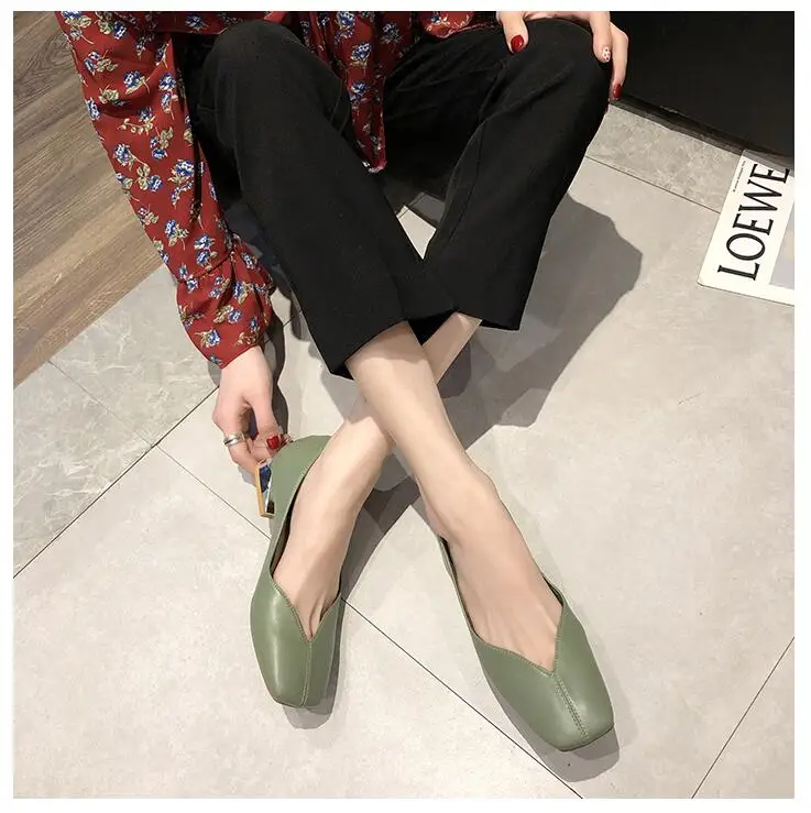 EOEODOIT/модные пикантные туфли-лодочки с v-образным вырезом; повседневная обувь на среднем квадратном каблуке с квадратным носком; сезон весна-осень; Женская офисная обувь