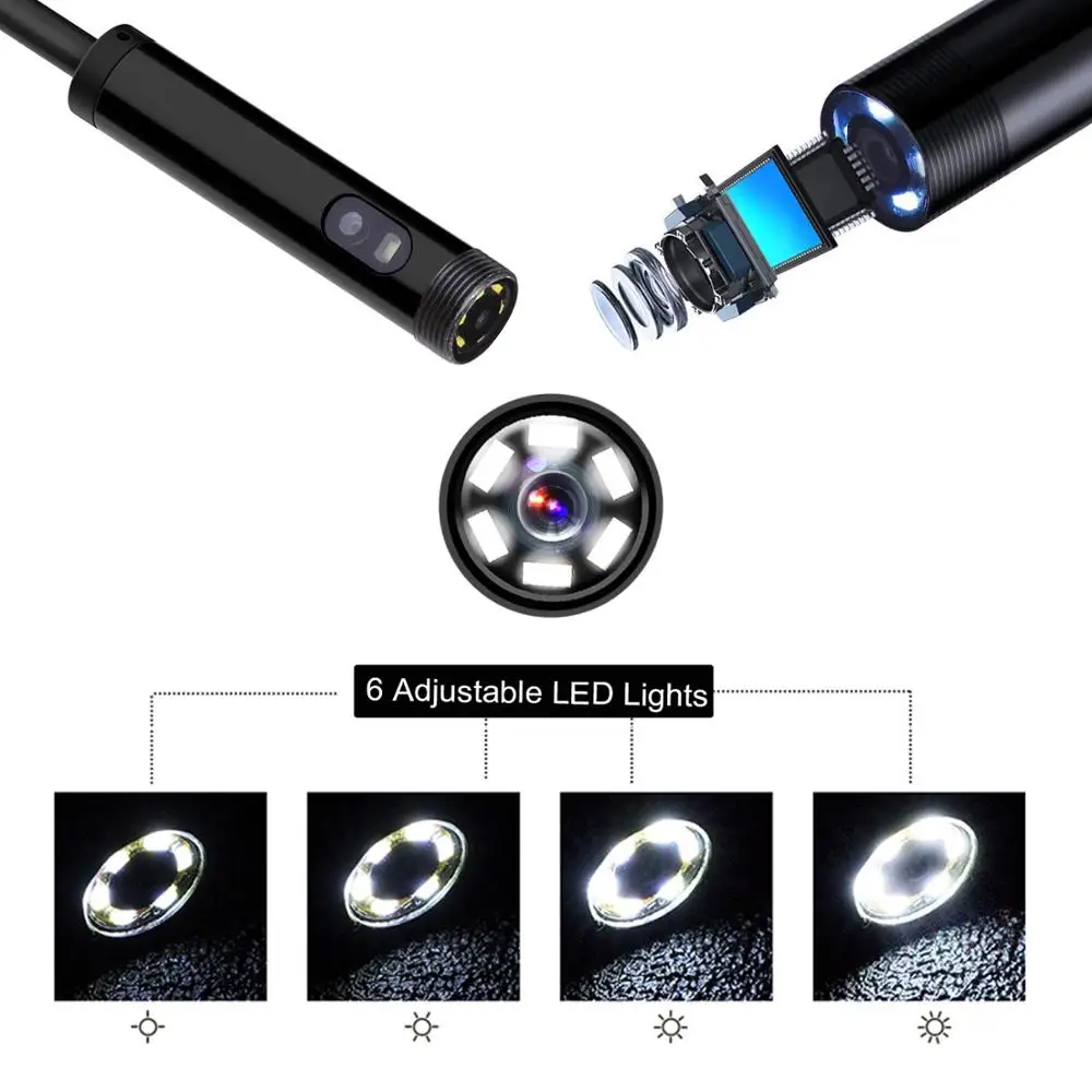 Dual Lens 8mm Endoscope HD Wifi Borescope Camera IP67 Waterproof Inspection Camera with 6 LEDs Side