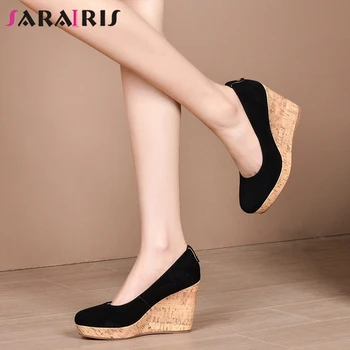 

SARAIRIS Platform Slip On Solid Wedges Pumps Women Casual Office Brand Pumps Ladies Shoes
