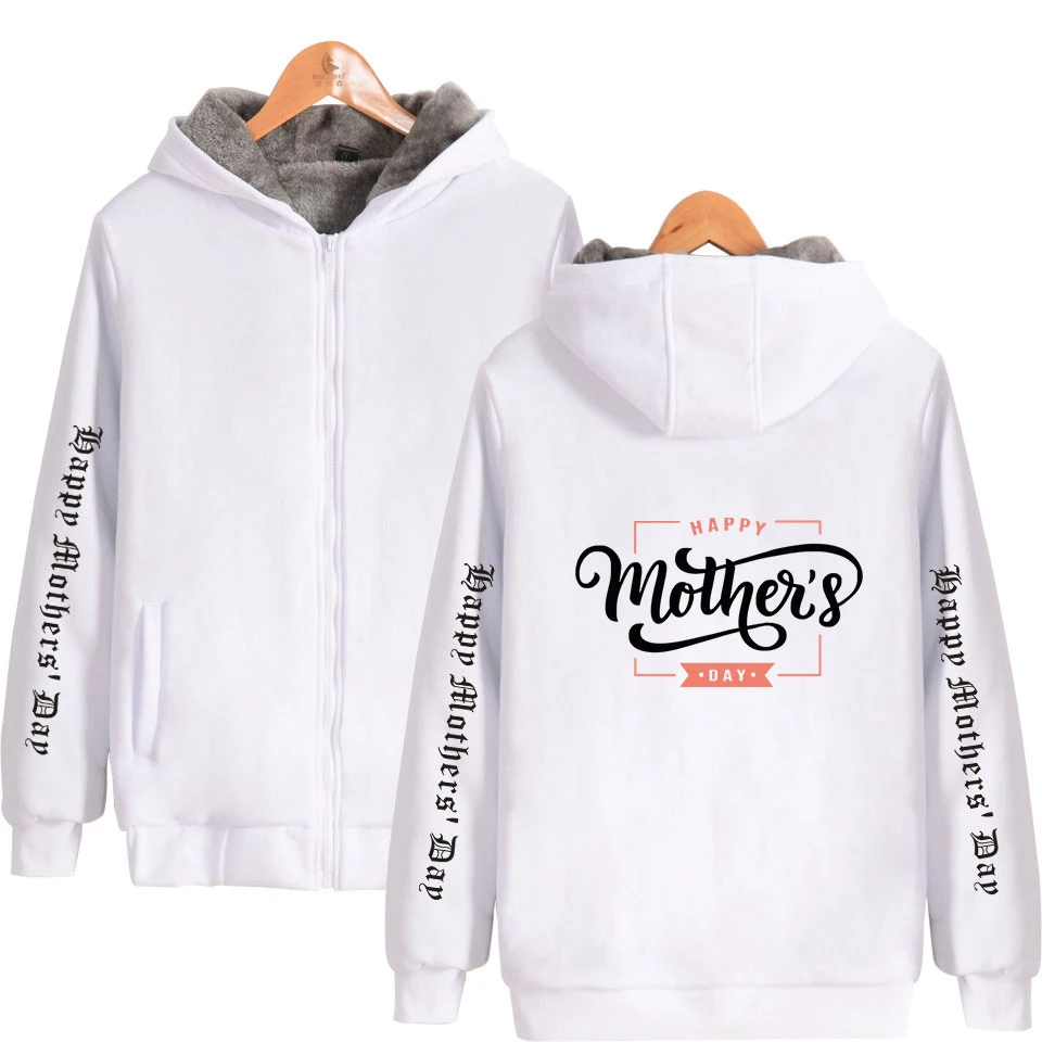 Mother's Day Print Casual Zipper Hoodie Jacket Trend New Fashion Long-sleeved Thick Jacket Large Size Clothes Winter New Style