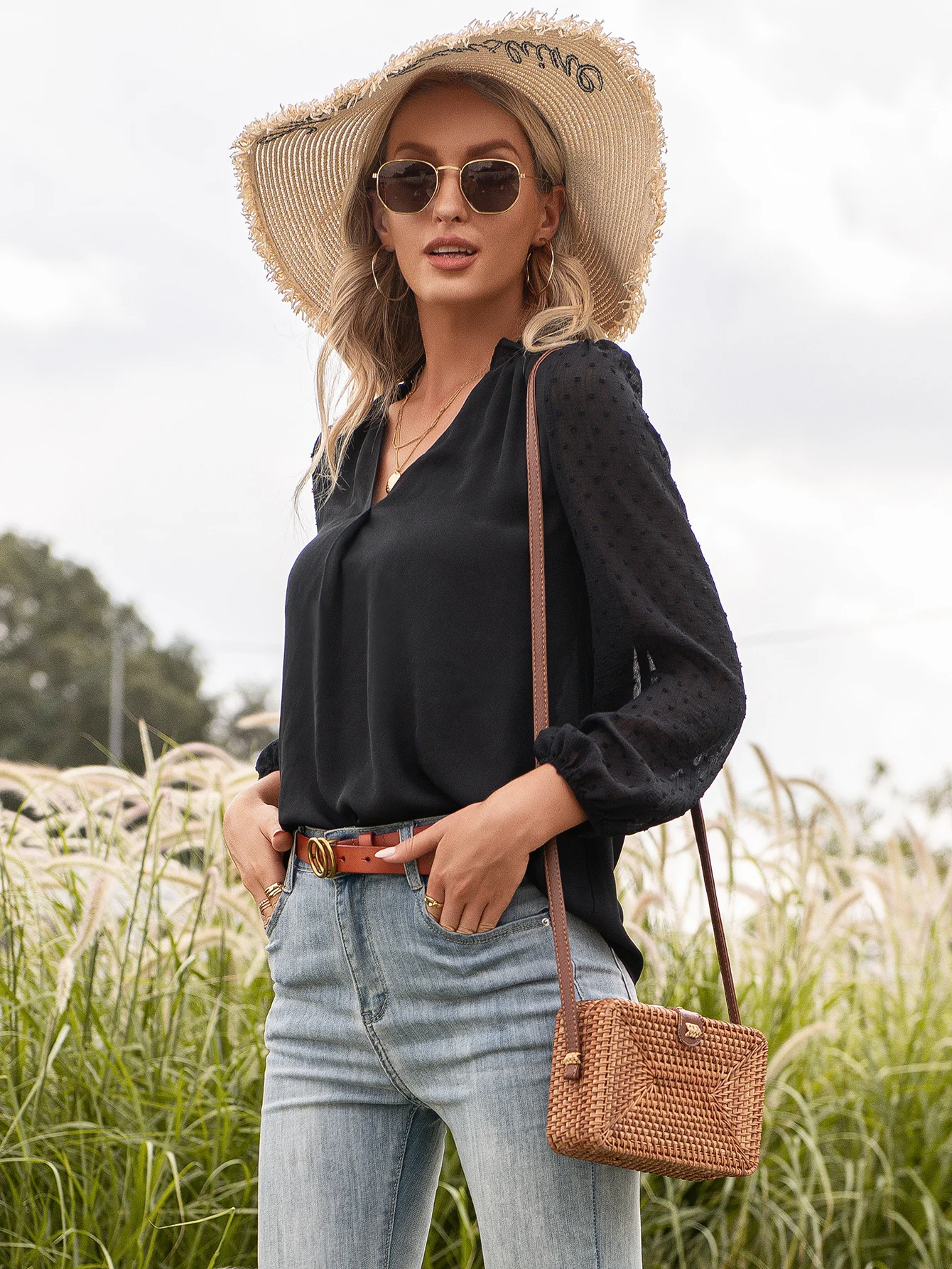 

Women New Fashion Elegant Chiffon Blouses Long Sleeve V-Neck Shirt Office Blouse Slim Casual Female Polka Dot Top