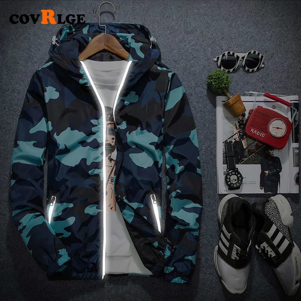 Covrlge Men Jacket Fashion 2019 Spring Men Brand Camouflage Jackets Casual Mens Coat Men's Hooded Luminous Zipper Coats MWJ011