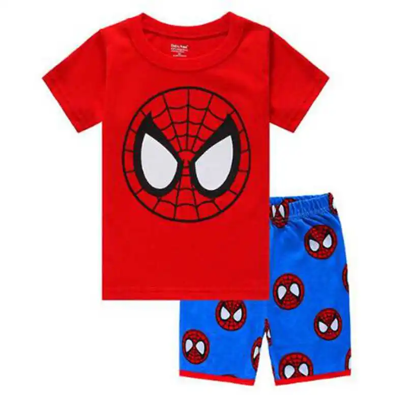 Новая летняя хлопковая Детская Пижама с короткими рукавами, пижамы для мальчиков, пижамы с изображением паука, детские пижамы, комплект одежды, От 2 до 7 лет - Цвет: Color as shown