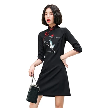 

2020 improved chinese lady daily dress floral embroidery mandarin collar cheongsam vestidos elegant qipao women female aodai