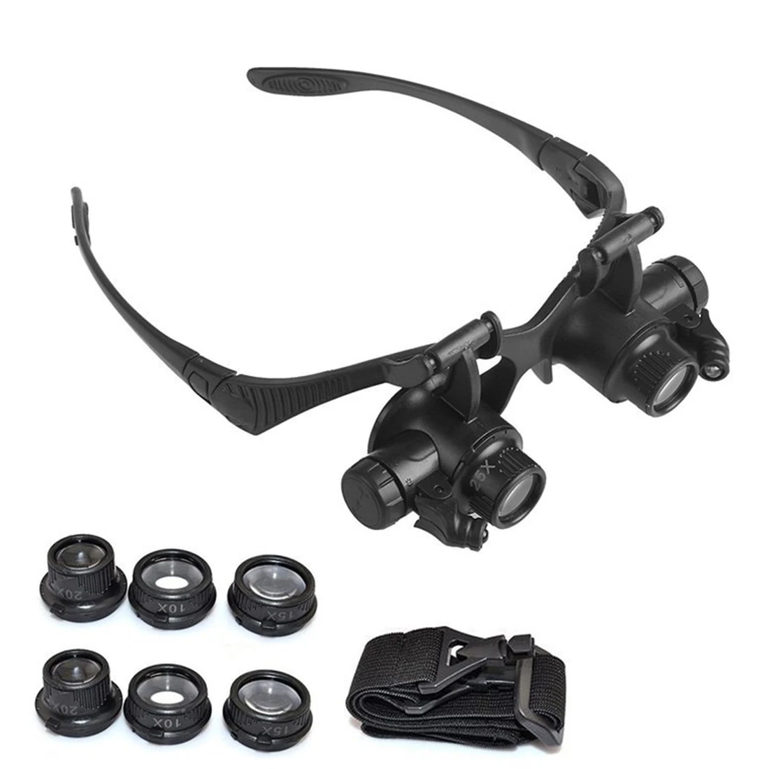 

Headband Magnifying Glasses 10X 15X 20X 25X Eye Jewelry Watch Repair Magnifier Glasses With 2 LED Lights Loupe Microscope