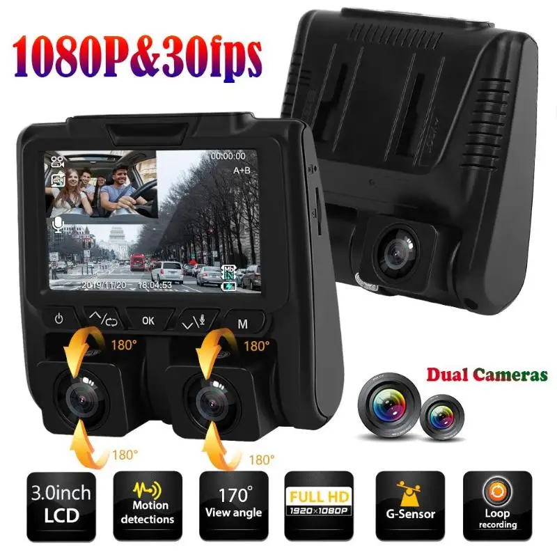 A1 1080P+ 1080P двойная вращающаяся Линза Автомобильный видеорегистратор WDR g-сенсор видеорегистратор