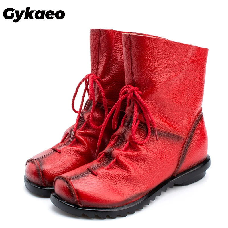 Gykaeo/Новинка 2019 года зимние женские ботинки из натуральной кожи модные