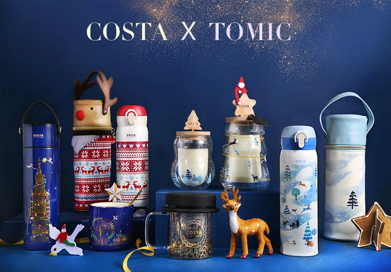 Tomic/Tomic Costa Creative with Cover Glass Bottle Household Handle Glass Fashion Gift Coffee Cup