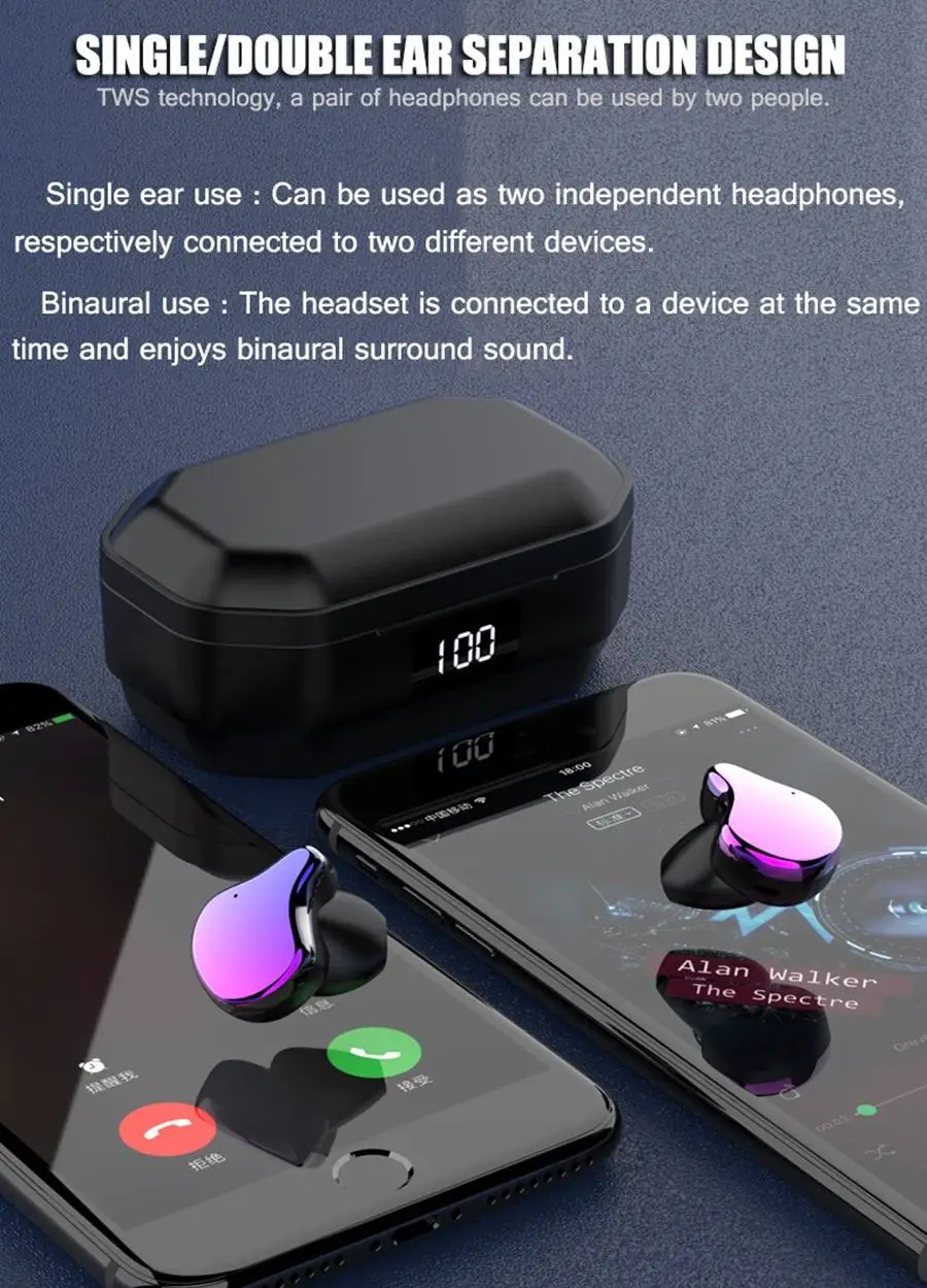 LEORY TWS HiFi стерео смарт сенсорный наушник дисплей bluetooth 5,0 градация Графен тяжелый бас IPX7 водонепроницаемый Earbus
