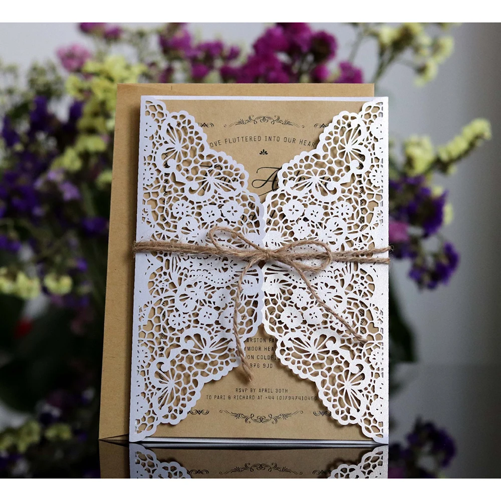  10Pcs Laser Cut West Wedding Birthday Holiday Invitations Cards hollowed-out Lace Greeting Card Wit - 4000594024562
