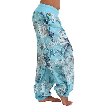 

2020 Fashion Women Casual Print Pants Wide Leg Pants Loose Pocket Button Pants Wholesale Freeship Women Pants NEW HOT