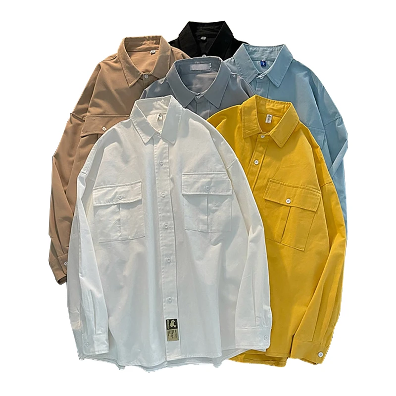 

Блузка женская с длинным рукавом, повседневная Однотонная рубашка свободного покроя в стиле бойфренд с карманами, универсальный топ в стиле оверсайз, 2XL, на пуговицах