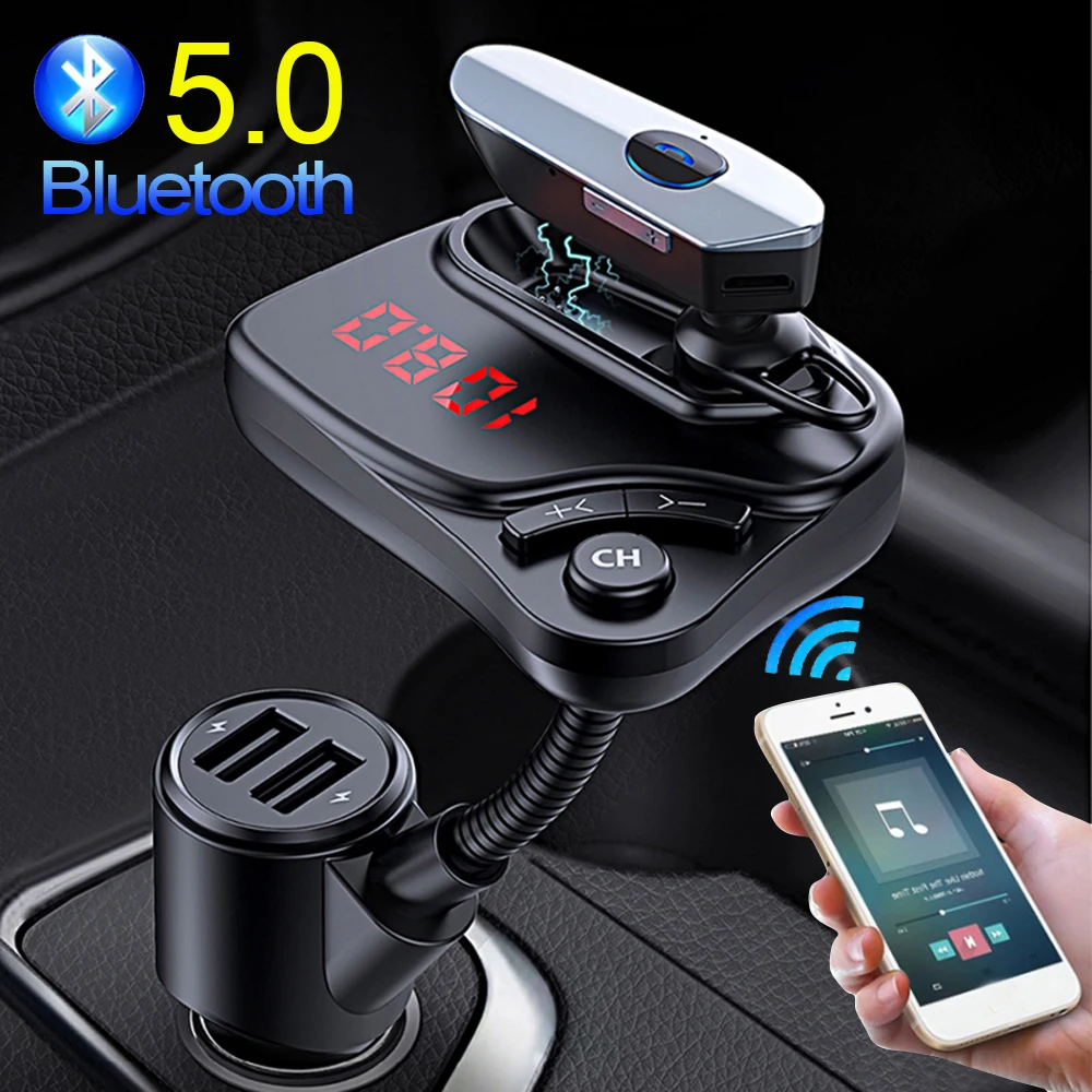 JINSERTA Bluetooth 5,0 fm-передатчик громкой связи Наушники-вкладыши Автомобильный MP3-плеер модулятор двойной USB зарядное устройство Поддержка tf-карты