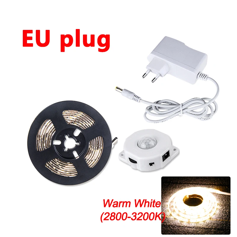 EeeToo, Ночной светильник с датчиком движения, PIR Lamparas, умный светильник, Светодиодная лента, DC 12 В, украшения, кварто, ночная лампа для дома - Испускаемый цвет: EU Set Warm White