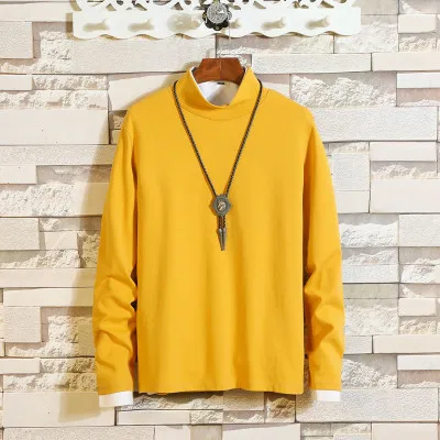 T18504 Yellow Новинка, осенняя мужская футболка, модная Однотонная футболка с круглым вырезом, футболка с длинным рукавом, Мужская одежда, трендовая Повседневная Приталенная футболка, M-5XL - Цвет: T18504 Yellow
