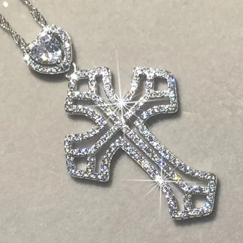 

New 925 Silver Exquisite Bible Jesus Cross Pendant Necklace Women Men fine Jewelry Crucifix Charm Simulated Diamond platinum