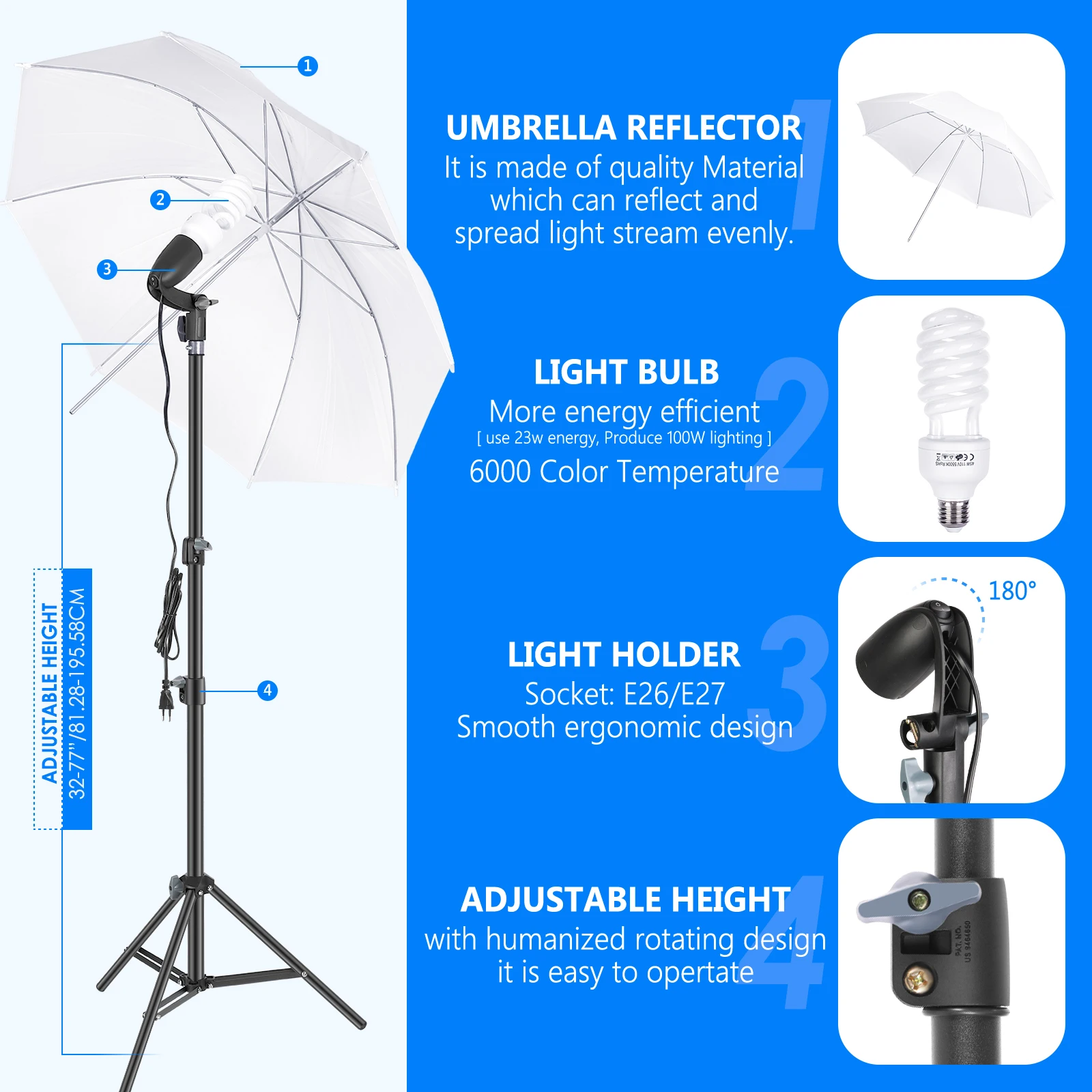 2 Paquets Neewer E27 Support de Lampe avec Support de Parapluie Studio de Photographie Prise de Courant pour Ampoule Electrique Support de Lampe 