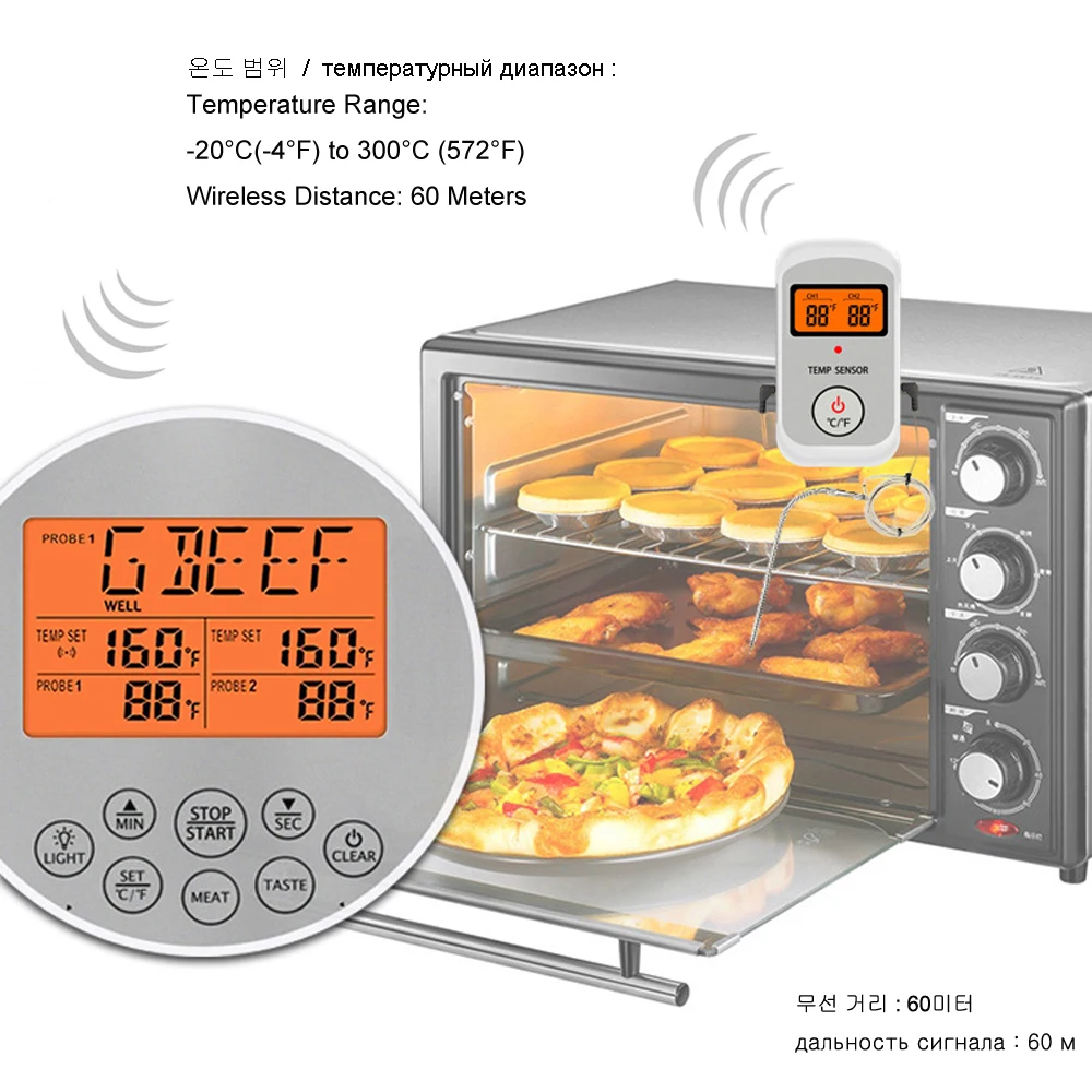 Günstige Haushalt Digitale Küche Lebensmittel Kochen Steak Fleisch Grill BBQ Thermometer Backofen Raucher Drahtlose Temperatur Monitor instant lesen