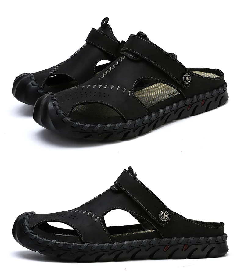 COWCOM Summer Men's Woven Sandals Outdoor Sandals Men's Large Size Sandals Rome Personalized Leather Shoes CLK