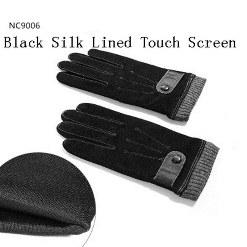 touch silk lined Новые мужские перчатки из натуральной кожи, мужские Модные трендовые осенне-зимние перчатки с плюшевой подкладкой, черные замшевые перчатки из овчины 9006 - Цвет: touch silk lined