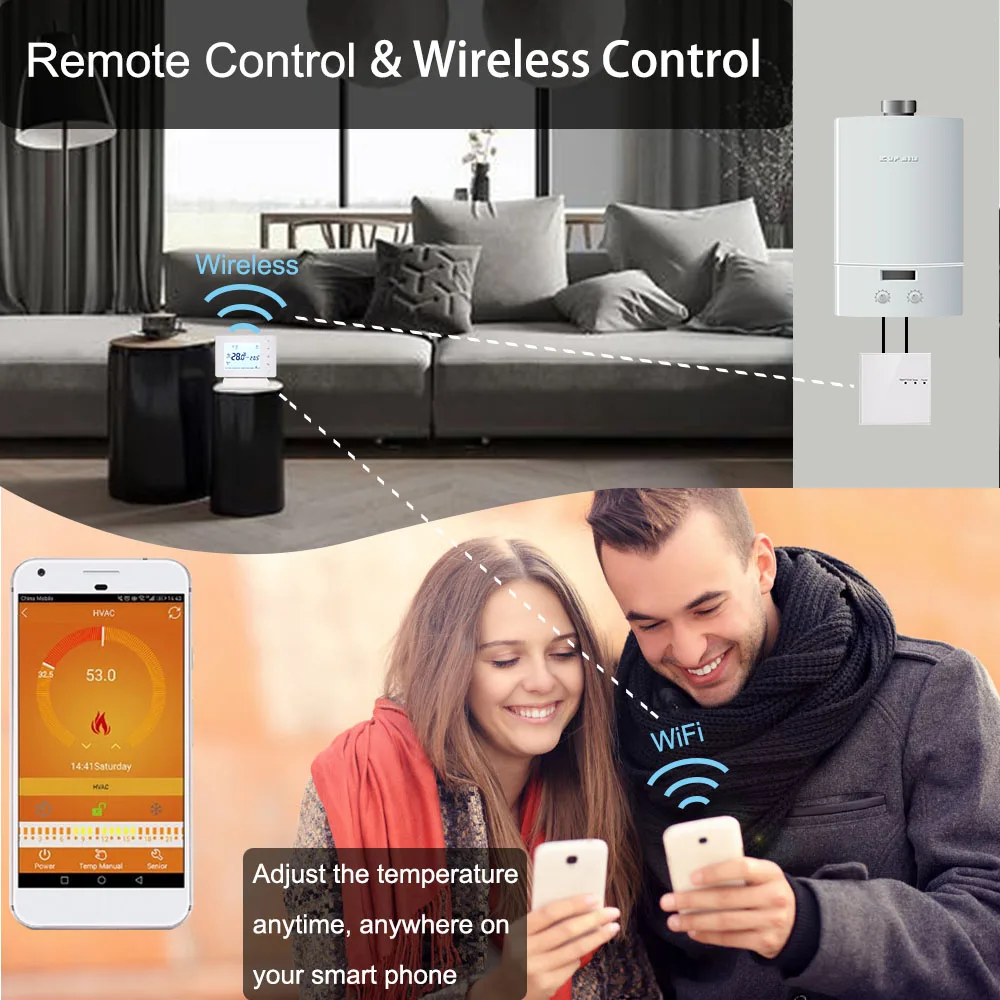 Skup Beok bezprzewodowy Wifi inteligentny termostat do kocioł gazowy siłownik termostat pokojowy współpracuje z Google Home Alexa USB Powered